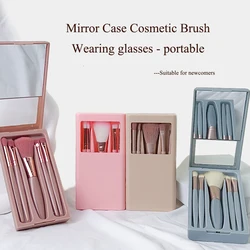 5pcs Mini Make-up Brushes with Mirror Travel Set Soft Hair Loose Powder Brush Eye Shadow Brush Portable Set