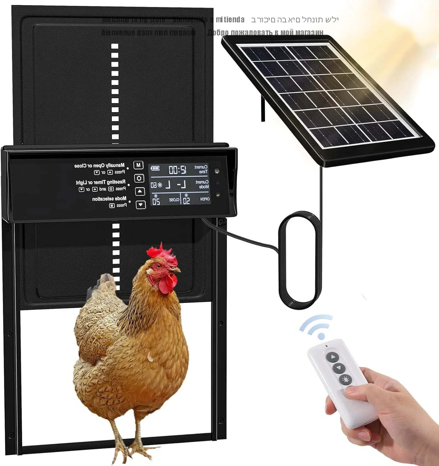 

Solar Chicken Coop Door, Automatic Chicken Door Solar Powered & USB Charging, Auto Chicken Door 4 Modes with Timer & Light Senso