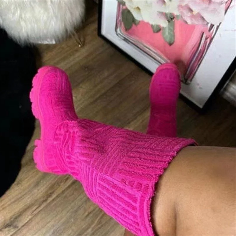 Sock Boots  New Women Knee High Knitted Pointed Toe High Heel Long Boots Breathable Lady Shoes Keep Warm Fashion Botas Mujer