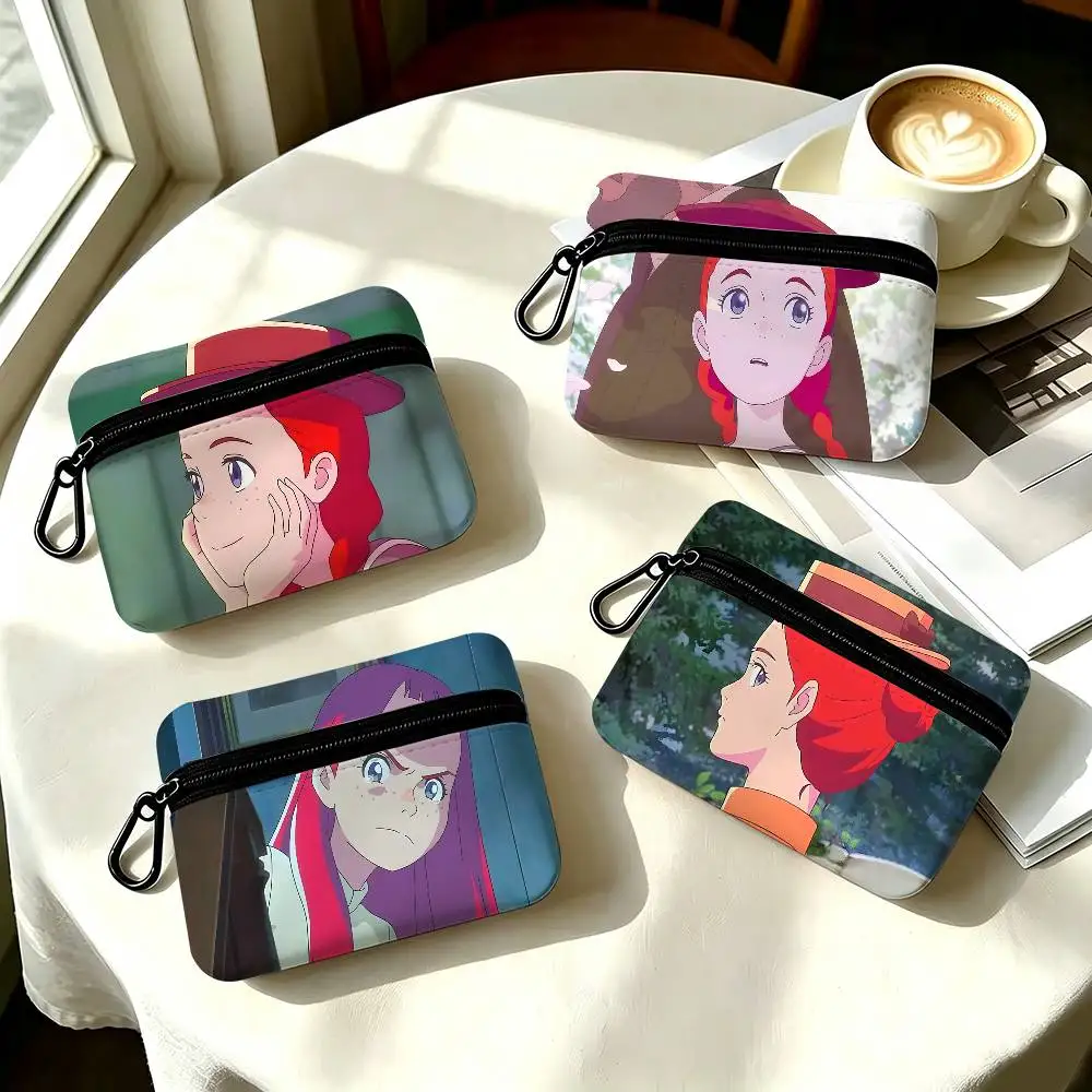 1pc Anne Shirley Anne Of Green Gables Coin Purse With Carabiner Hook Portable Key Card Wallet Small Zipper Storage Pouch
