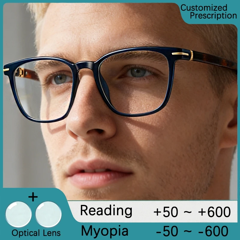 

Модные сверхлегкие квадратные очки TR90 по рецепту, мужские оптические очки для чтения, близорукости, анти-синий свет, очки для защиты глаз