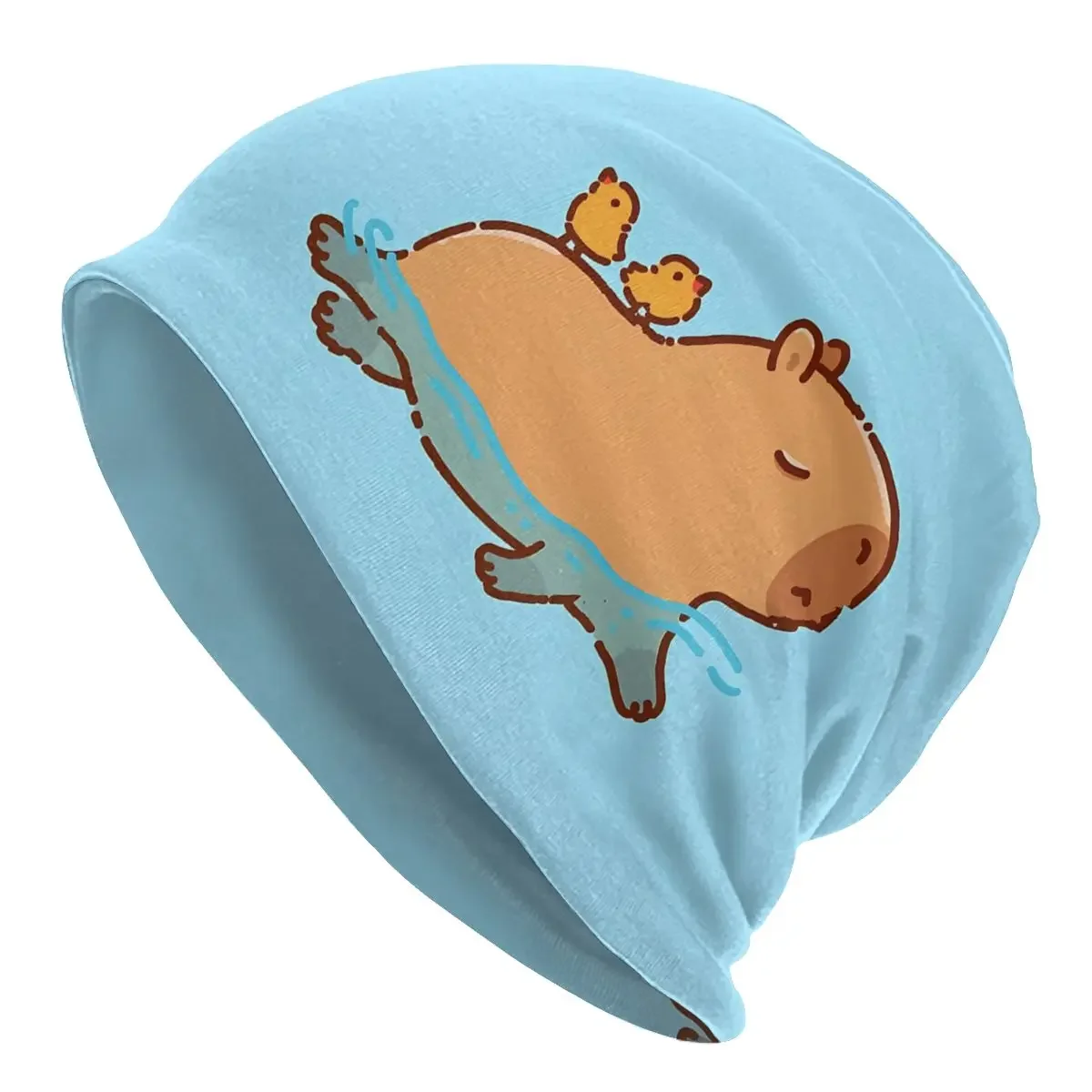 Thin Bonnet Hats Men Women's Capybara Swimming With Two Birds Cap Street Skullies Beanies Caps