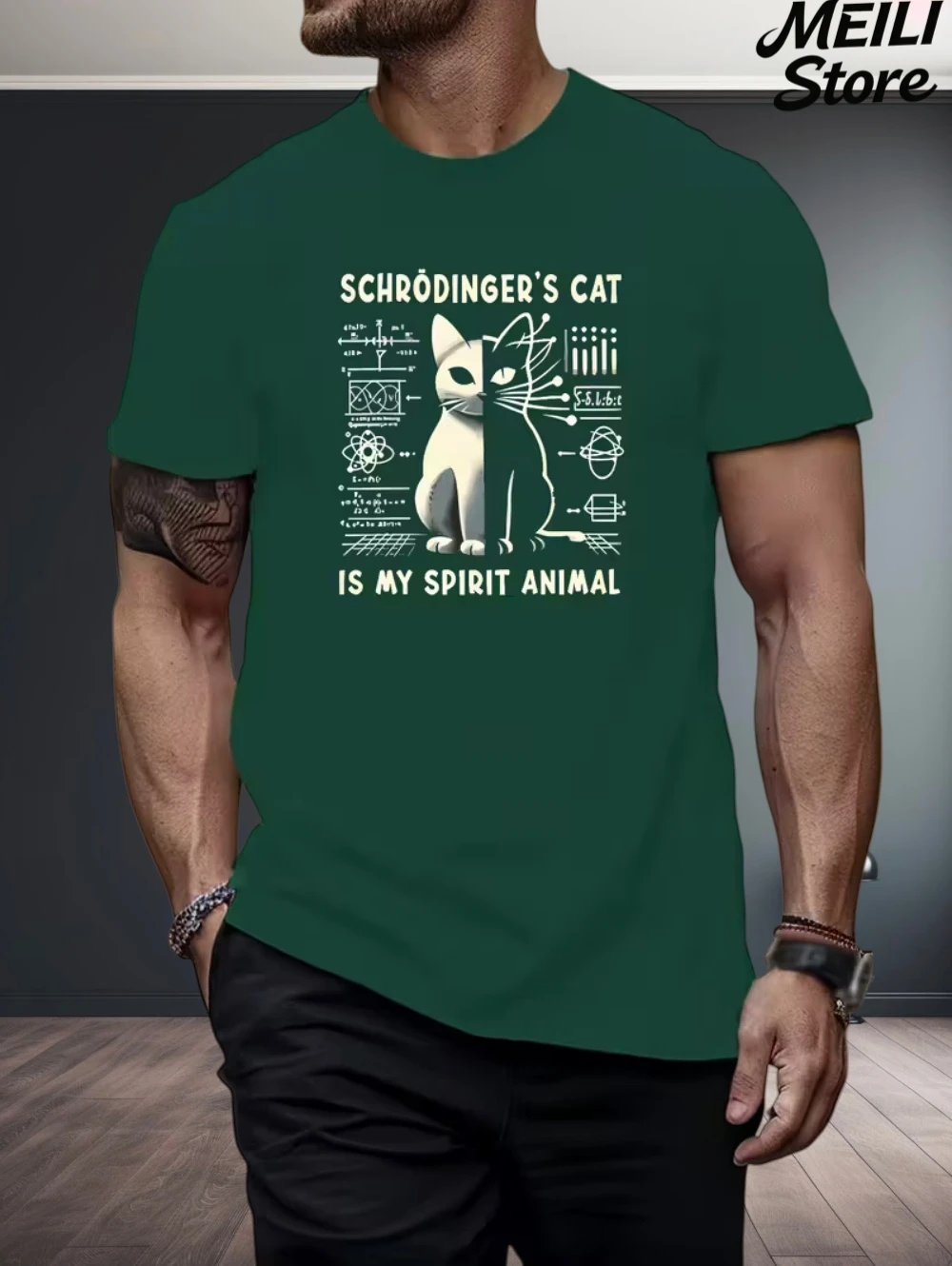 Schrodinger Cat Design Men's T-Shirt Summer Casual Fun 3D Printed Loose Fashion Oversized Top Science Lover Daily Men's Clothing