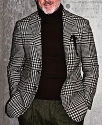 Heren Casual Revers Houndstooth Patroon Single Breasted Casual Blazer Pak Slim Fit Business Pakken Trouwpak Kostuum