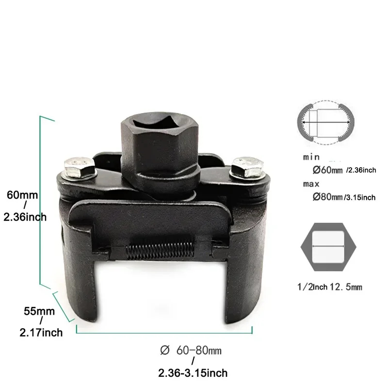 

Adjustable Two-Jaws Oil Filter Wrench Filter 60-80mm Filter Wrenches Remover Steel Fuel Cast Two-Claw Disassembly Tools