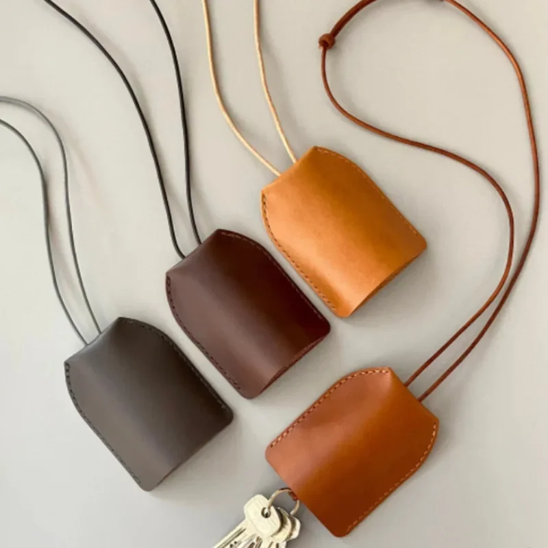 Fashion Crossbody Leather Car Keychain Ring Keyring Key Chain Anti Loss Hanging Neck Bag Customizable Lanyard Adjustable DIY