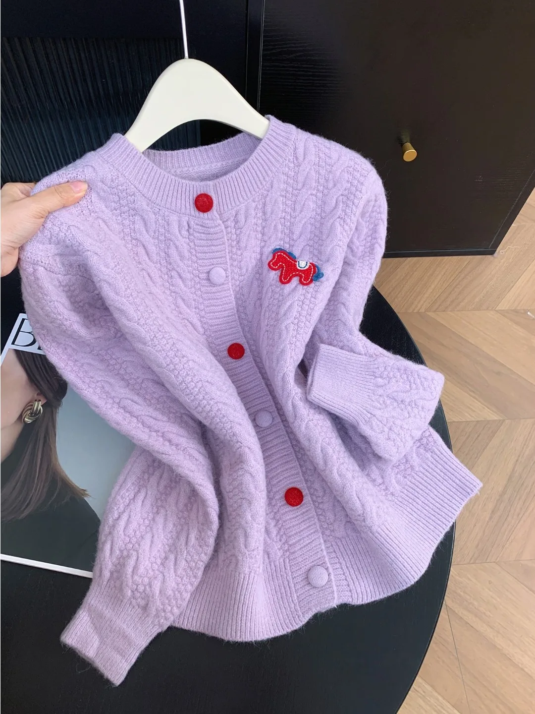 

Korean Sweet Anti-Aging Twisted Knit Open Cardigan Women's Autumn Winter Faion Thi round Ne Warm Sweater ort Top