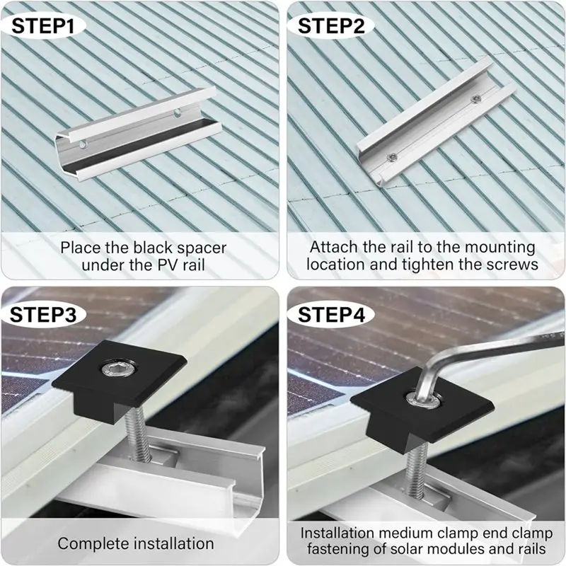 【CYBER MONDAY】For Flat Roof PV Mounting Rail Black Aluminium Solar Panel Bracket Kit 30Mm/35Mm End Clamps Brackets