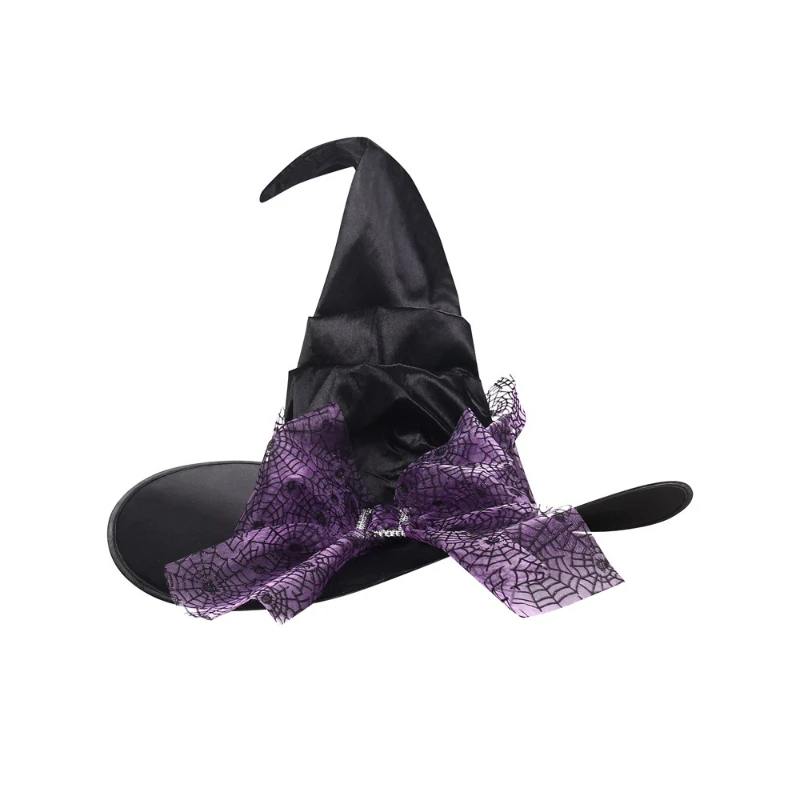 New Arrival Ruched Black Witch Hat Lightweight Oxford Fabric for Trick-or-Treat Talent Show Midnight Horror Party Fancy Headwear