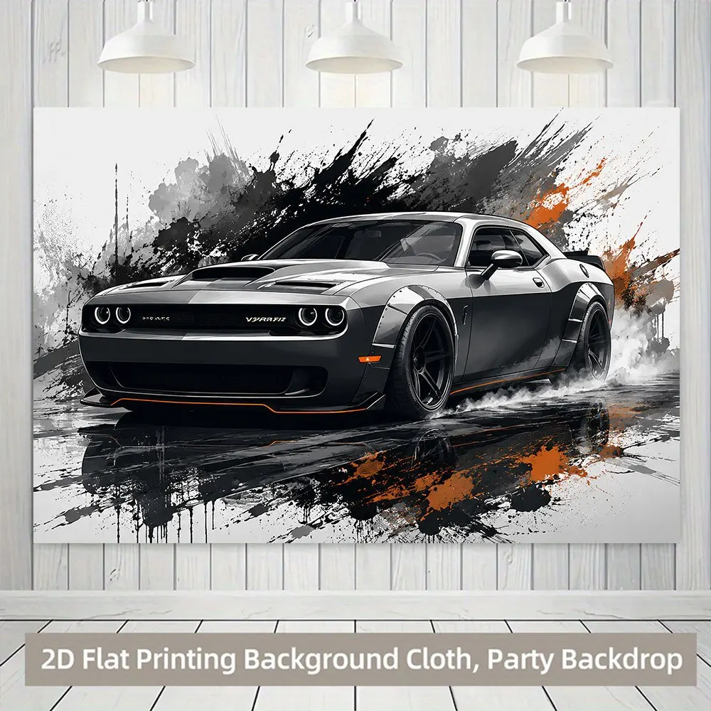 1 piece of 2D Flat Banner - Horizontal Banner, featuring a cool modified car and a splattered background design