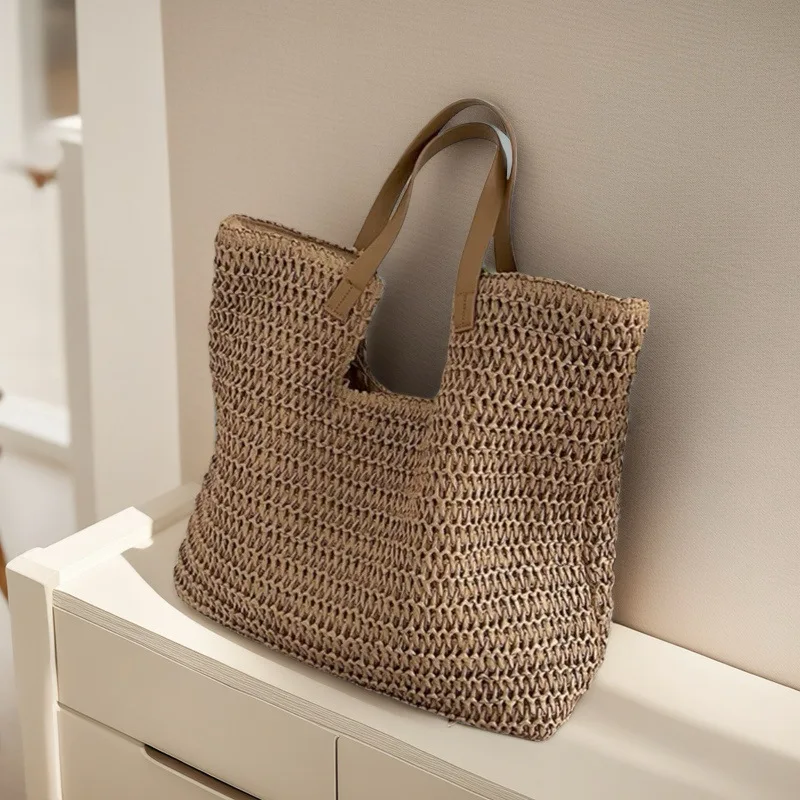 

Summer Vintage Bohemian Woven Straw Tote Bag Eco Friendly Handmade Casual Shopping Beach Shoulder Handbag