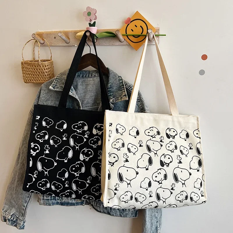 Snoopy Casual Canvas Women Bag Large Capacity Cartoon Print Shoulder Bag Fashion Female Tote Zipper Handbags Ladies Shopping Bag