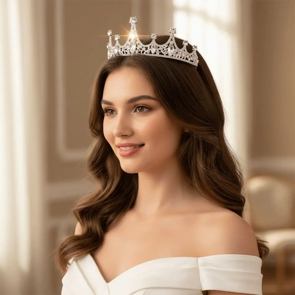 Crystal Rhinestone Wedding Bride Crown Simple Design Alloy Material Princess Crown Vintage Style Hair Jewelry Prom Event