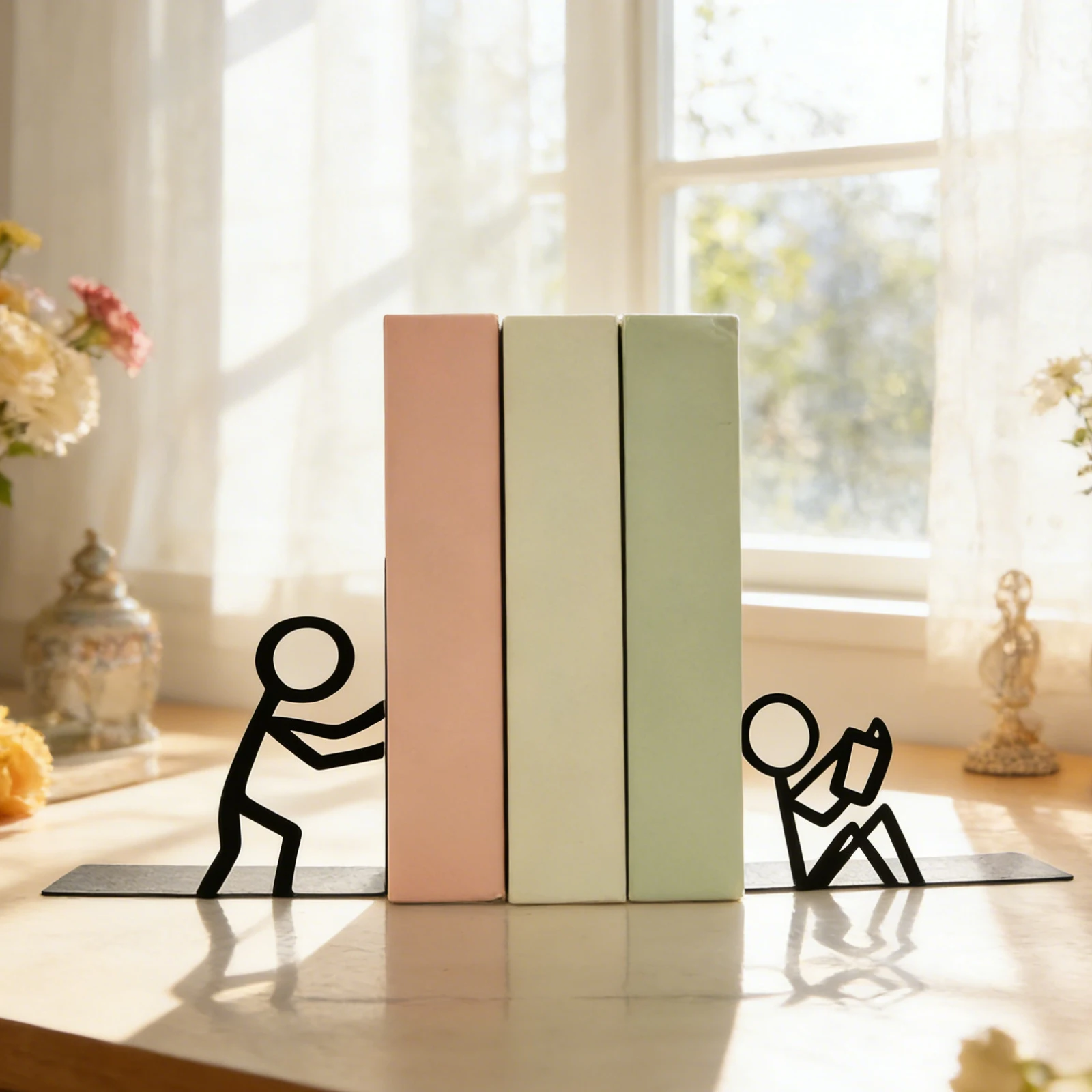 2Pcs Desktop Bookend Metal Decorative Bookshelf Non-slip Document Organizer Books Storage Rack Stable Desk Book Stopper Holder