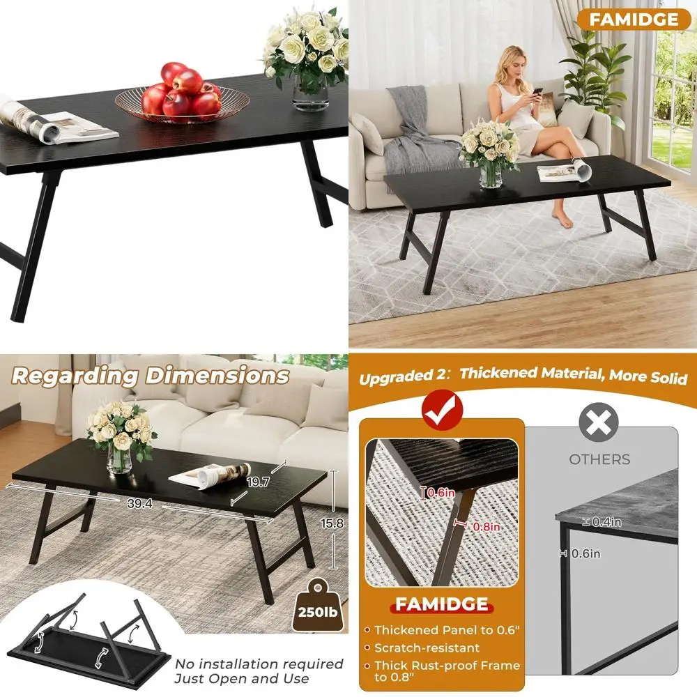 

Portable 39.4 Floor Desk Table, Ideal for Sitting, Living Room, Home, Caravan, Camping, Black