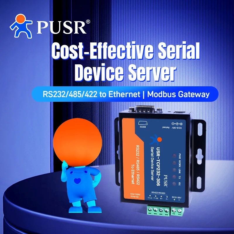Pusr RS232 RS485 RS422 to Ethernet Serial Device Server Serial Converter TCP IP Modbus Gateway USR-TCP232-306