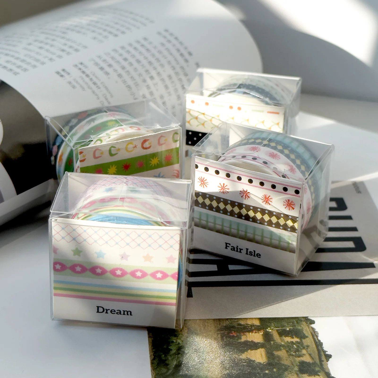 4 Rolls Retro Memory Lace Washi Tapes Set, 6mm Multi Dots Stripe Floral Patterns Paper Masking Tape, Decoration Stickers A3047