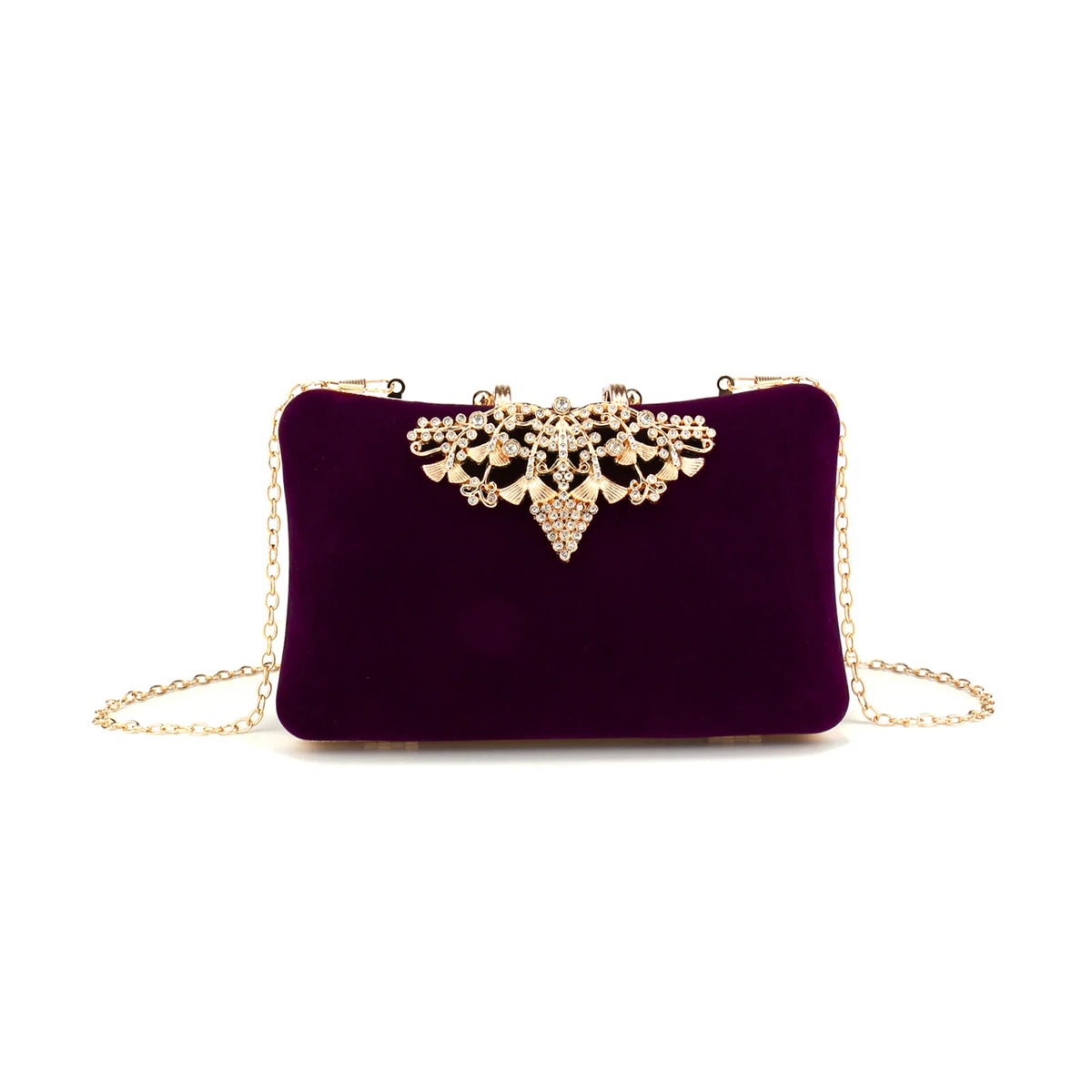 Diamonds Women Evening Bags Metal Chain Shoulder Handbags Hollow Out Style Velvet Clutch Banquet Glitter Purse