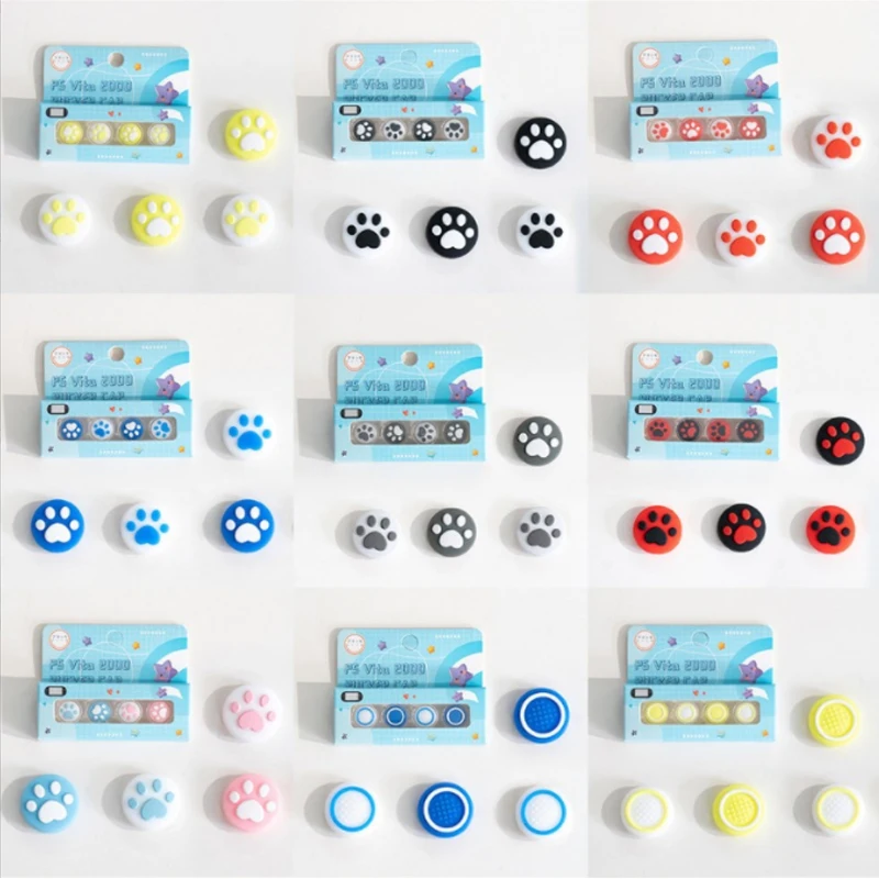 シリコンソフトサムスティックグリップキャップ、ソニープレイステーション、psvita、vita、psv 1000、ワイド、2000スリム、プロテクターケース用の楽しいカバー、4個