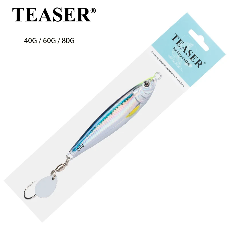 TEASER J113 40g 60g 80g Shore Casting Jigging Baits Sinking Saltwater Jigging Lures Hook Hard Luminous Micro Metal Jig Lure
