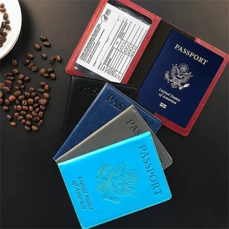 Real Leather United States of America RFID Passport Bag Album Travel Wallet Multi-function Passport Cover Holder Album