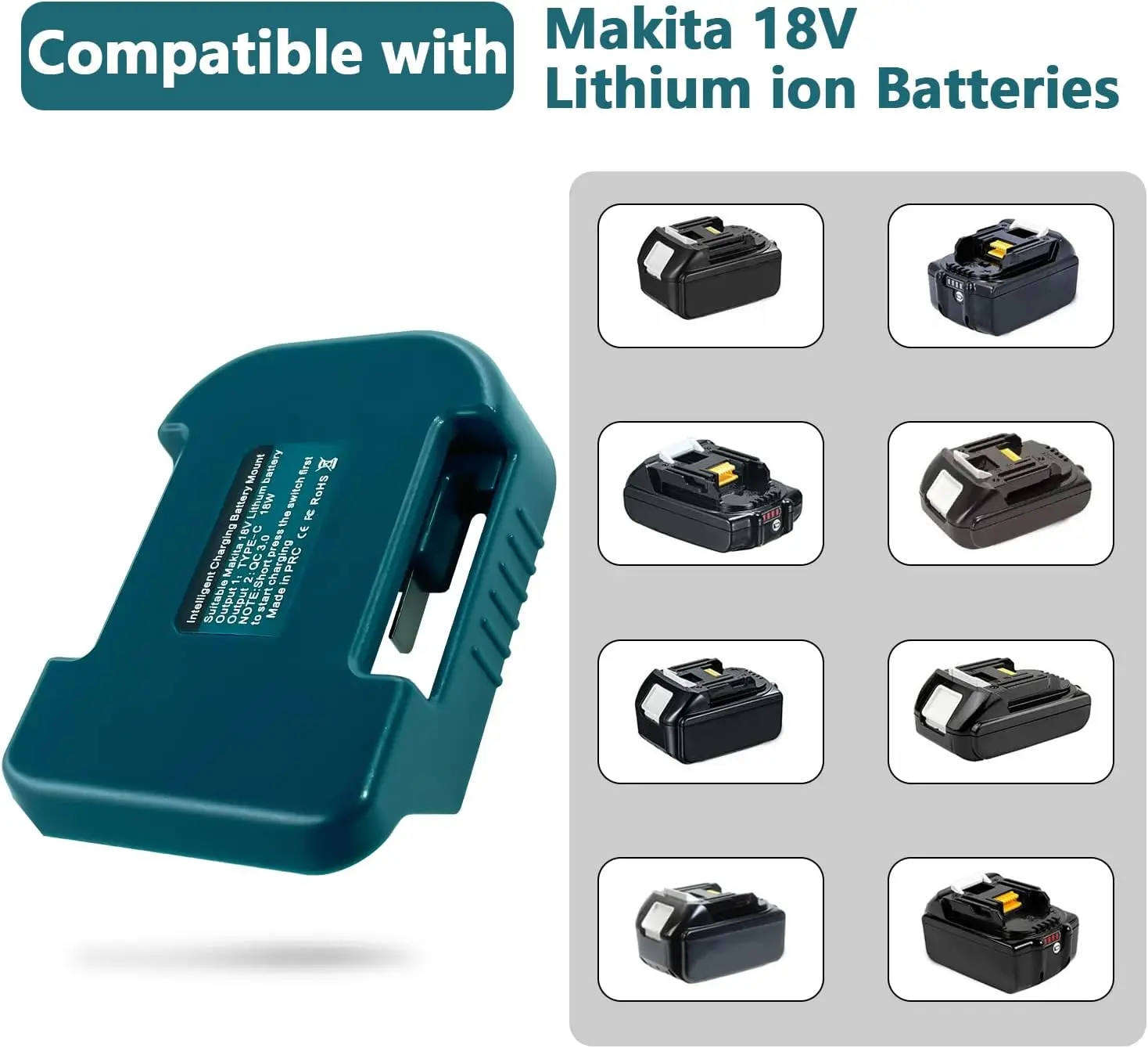 Imagem -03 - Adaptador de Carregador Usb Compatível para Makita Bateria Li-ion Porta de Saída Dupla Interface de Carregamento tipo c Adaptador Apenas 18v