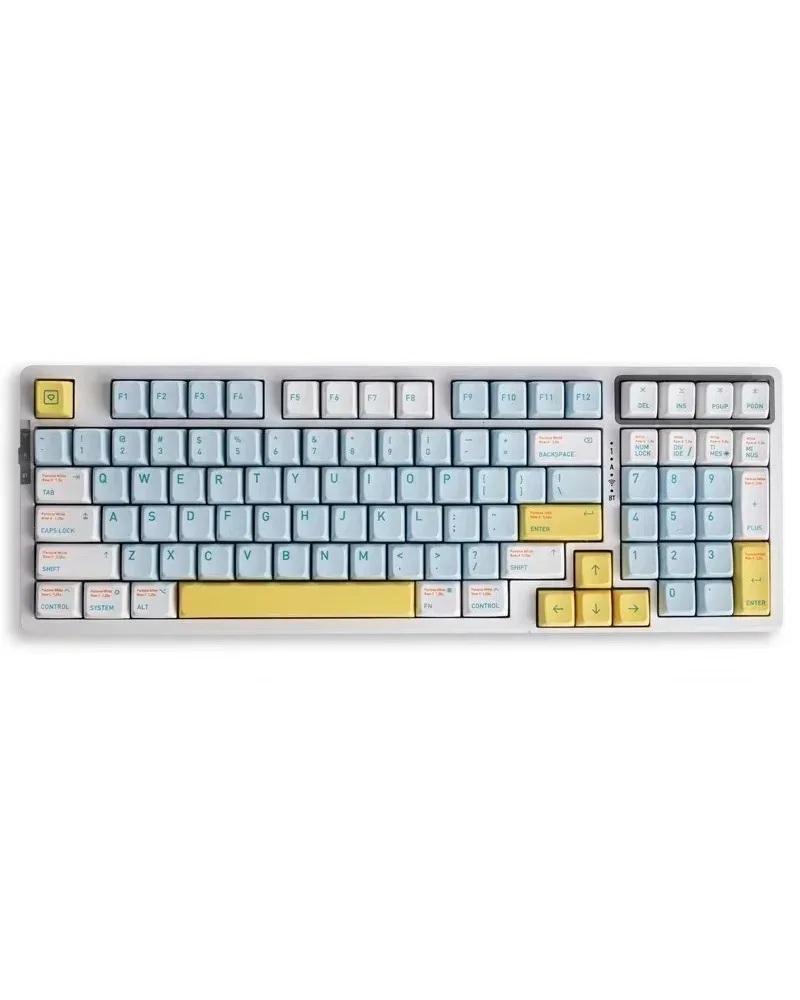 

pastel blue white yellow two tone pbt keycaps set durable high quality for custom mechanical keyboards