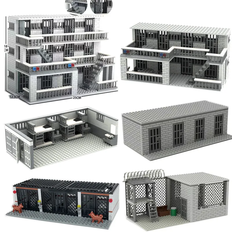 

MOC military base prison model Blocks guard tower fence building thief toilet bed bricks toy boy Christmas gifts