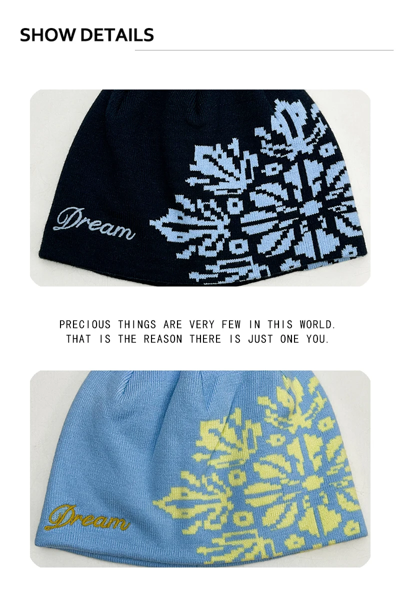 Neue Herren- und Damenmützen im koreanischen Jacquard-Schneeflocken-Design mit Buchstaben, warme, farblich abgesetzte, vielseitige, individuelle Beanies, Retro-Mode für Outdoor-Aktivitäten. – Detail 3