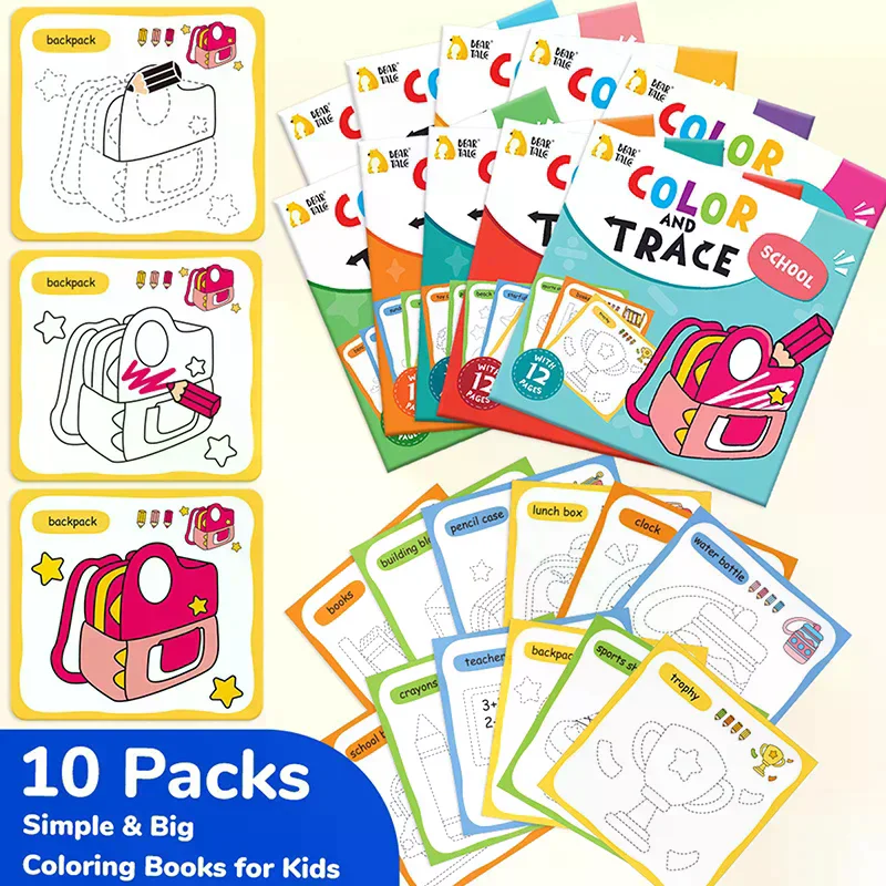 10 Book Set, Children's Coloring Book To Enhance Cognitive Thinking, Including 10 Cartoon Themes For Boys And Girls