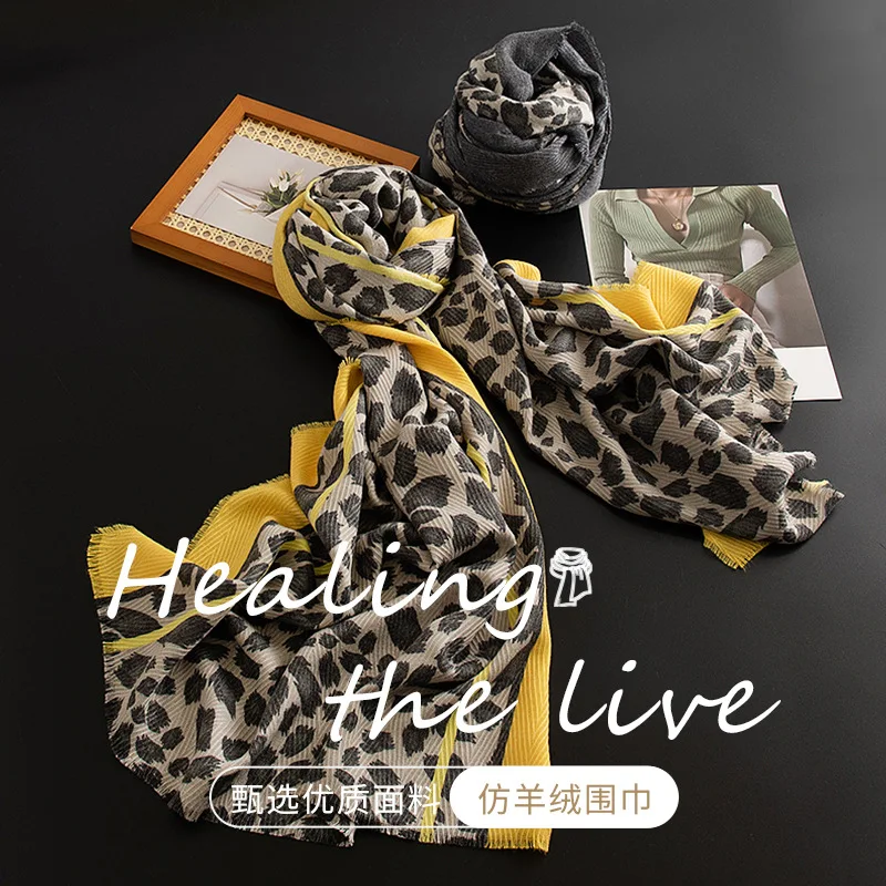 Écharpe en Imitation cachemire pour femmes, mode polyvalente, haut de gamme, imprimé léopard, châle élégant, accessoires léopard, 4w985, hiver