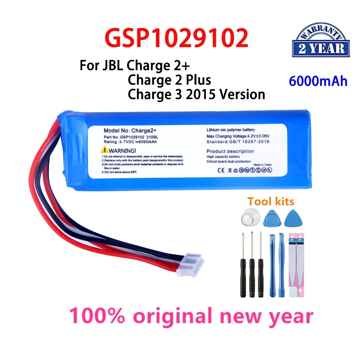 Original GSP1029102  6000mAh Replacement Battery For JBL Charge 2 Plus Charge 2+ charge 3 2015 Version P763098 Batteries + Tools