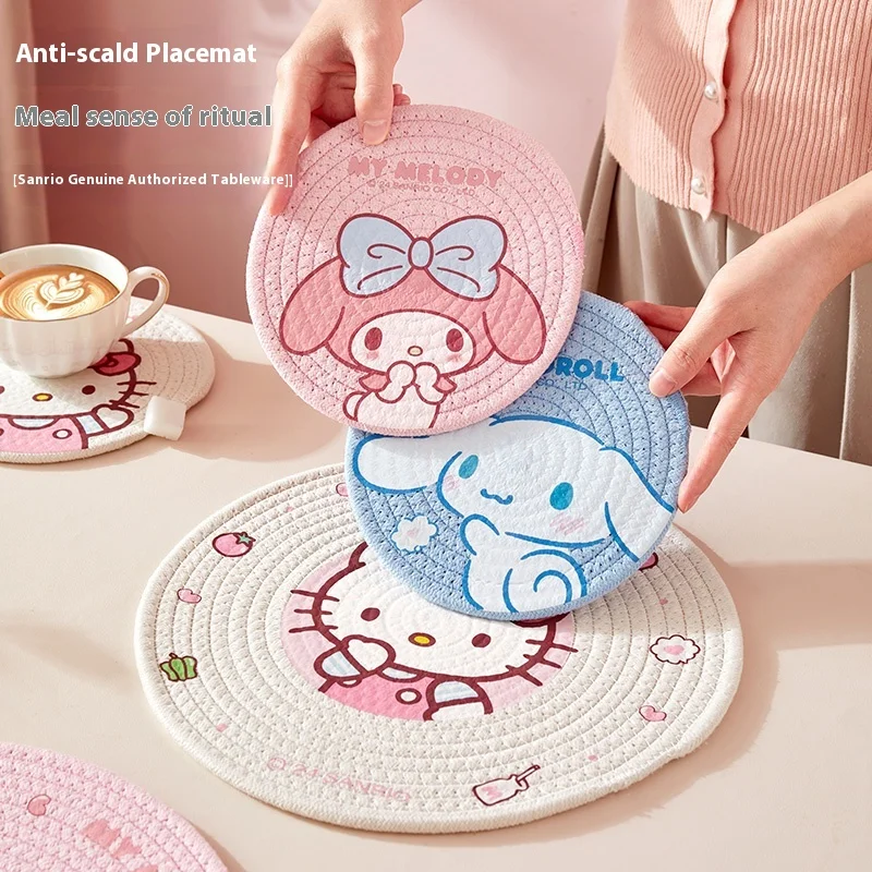 New Kawaii Miniso Hello Kitty Insulated Placemat My Melody Cute Home Round Table Mat Coaster Bowl Mat Kitchen Pot Insulated Mat