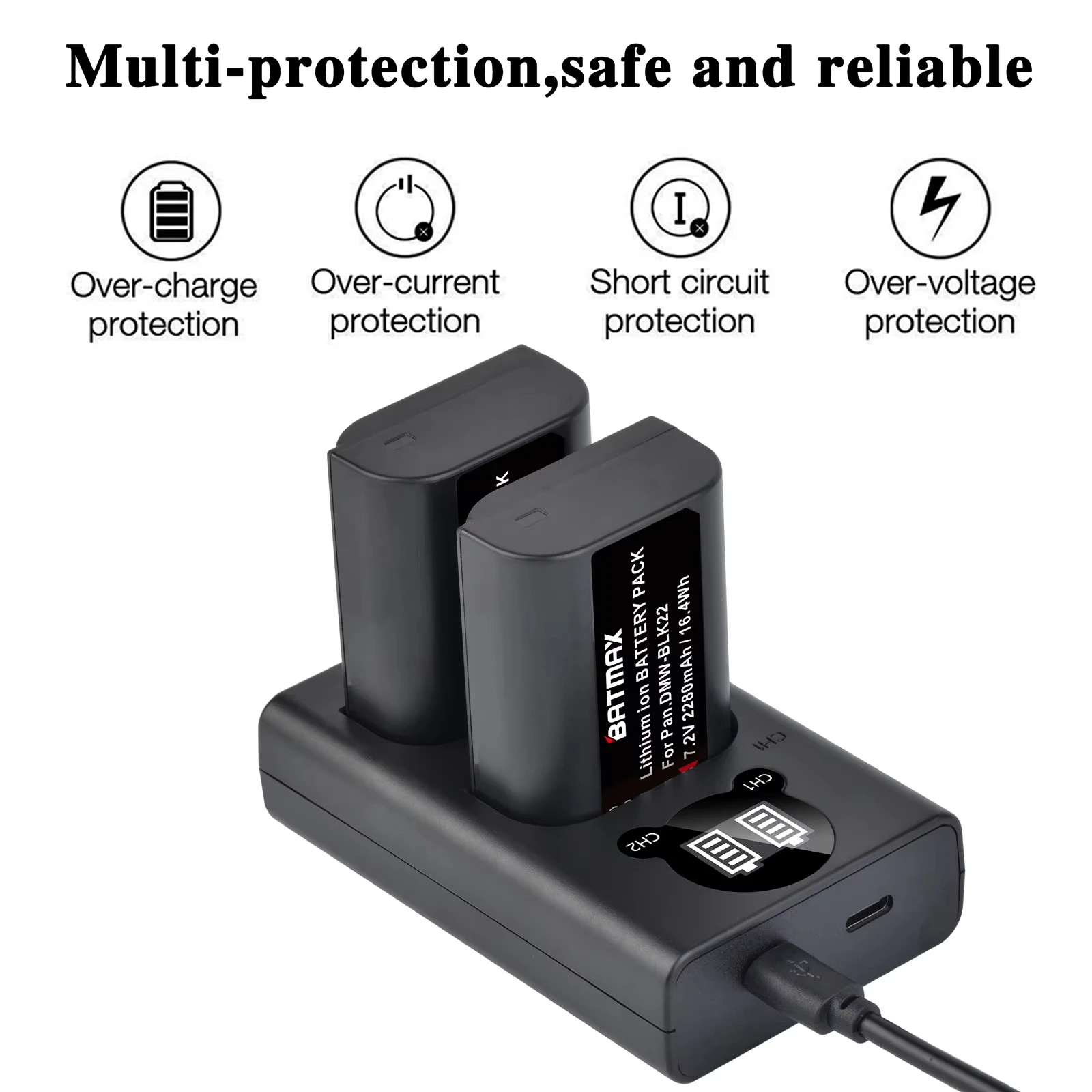 DMW-BLK22 DMWBLK22 BLK22 Dual USB battery charger for Panasonic Lumix DC-S5 DC-S5 II DC-S5 IIX GH5 II GH6 S5II S5M2 GH5M2 Camera