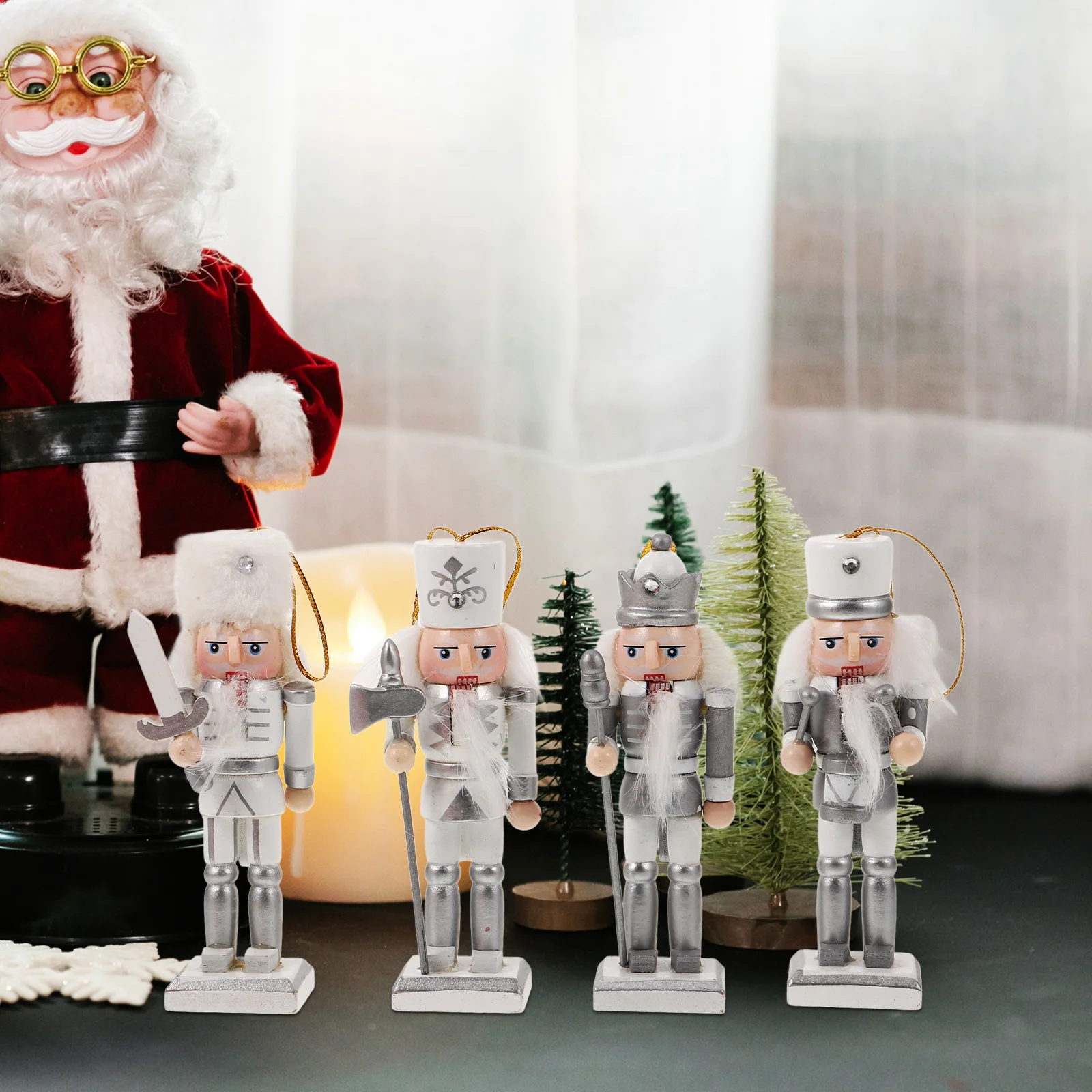 

4Pcs 5 Inch Christmas Nutcracker Set Festive Decoration Robust Resin Long Lasting Joyful Holiday Season Xmas Hanging Ornaments