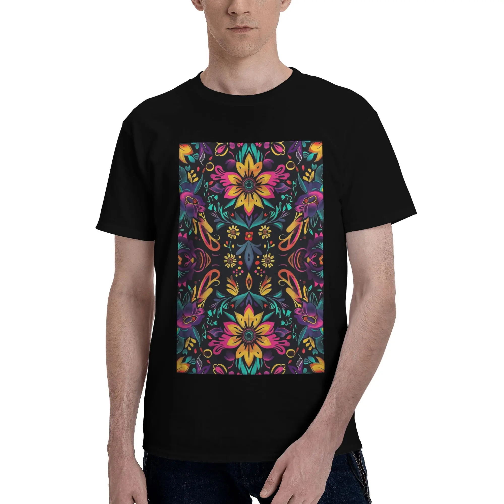 

Colorful Mexican Pattern Traditional and Festive 100% Cotton T-Shirt Men'sClassic T Shirts Men Round Neck Short Sleeve S-6XL