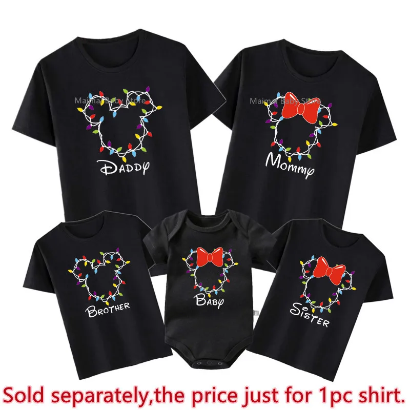 Mickey Minnie Head Print Family Christmas Shirts Dad Mom Brother Sister Tshirt Baby Romper Matching Disneyland Xmas Trip Outfits