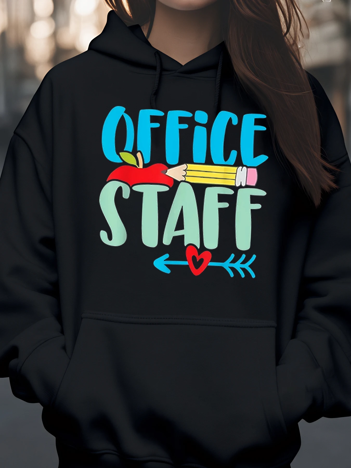 

Толстовка с капюшоном с принтом Apple и карандашом для офисного персонала, повседневная одежда ко Дню святого Валентина для женщин