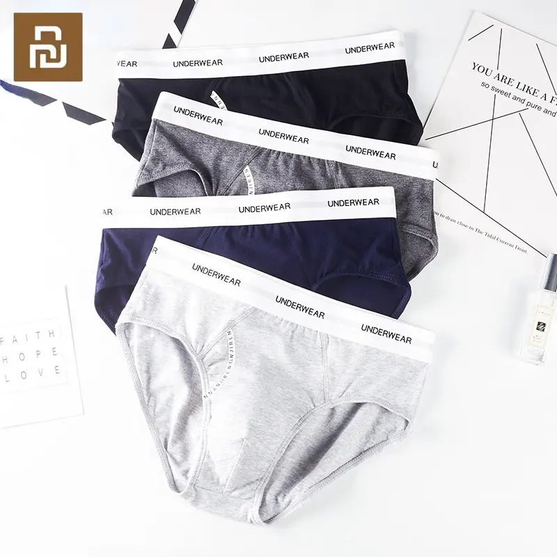 Xiaomi-Ropa Interior Sexy para Hombre, Calzoncillos de algodón, bolsa para pene, pantalones cortos, 4 unids/lote