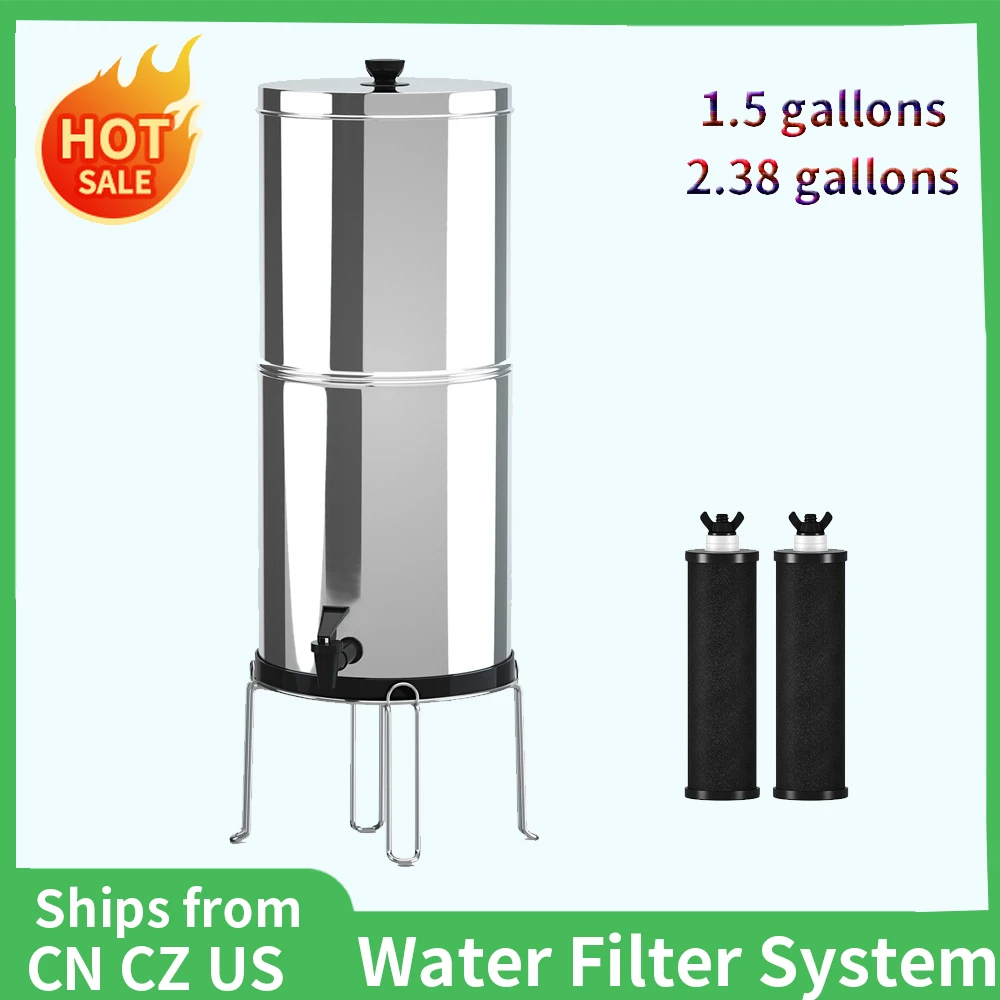 1.5/2.38/2.9 Gallon Gravity Water Filter System Water Filtration Bucket Home Outdoor Camping Hiking Emergency Camping Equipment