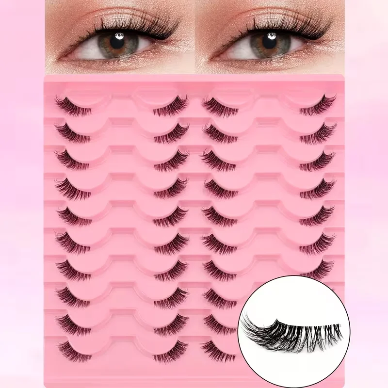 20 Paar Transparente Halbstreifen-Wimpern, Hochvolumige Packung, Wiederholte Anwendung für Betonung: Transparentes Band, Halbstreifen-Wimpern