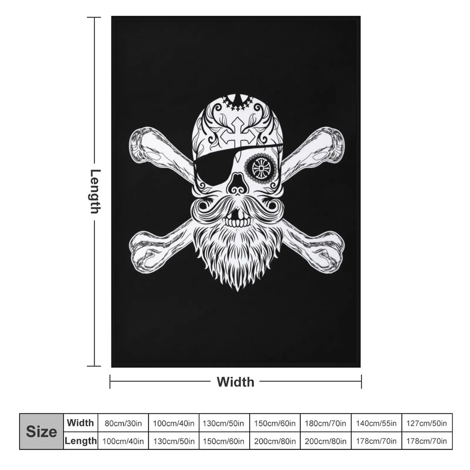 Day of the Dead Pirate Sugar Skull with Crossbones and Eye Patch Throw Blanket Thins Personalized Gift Blankets