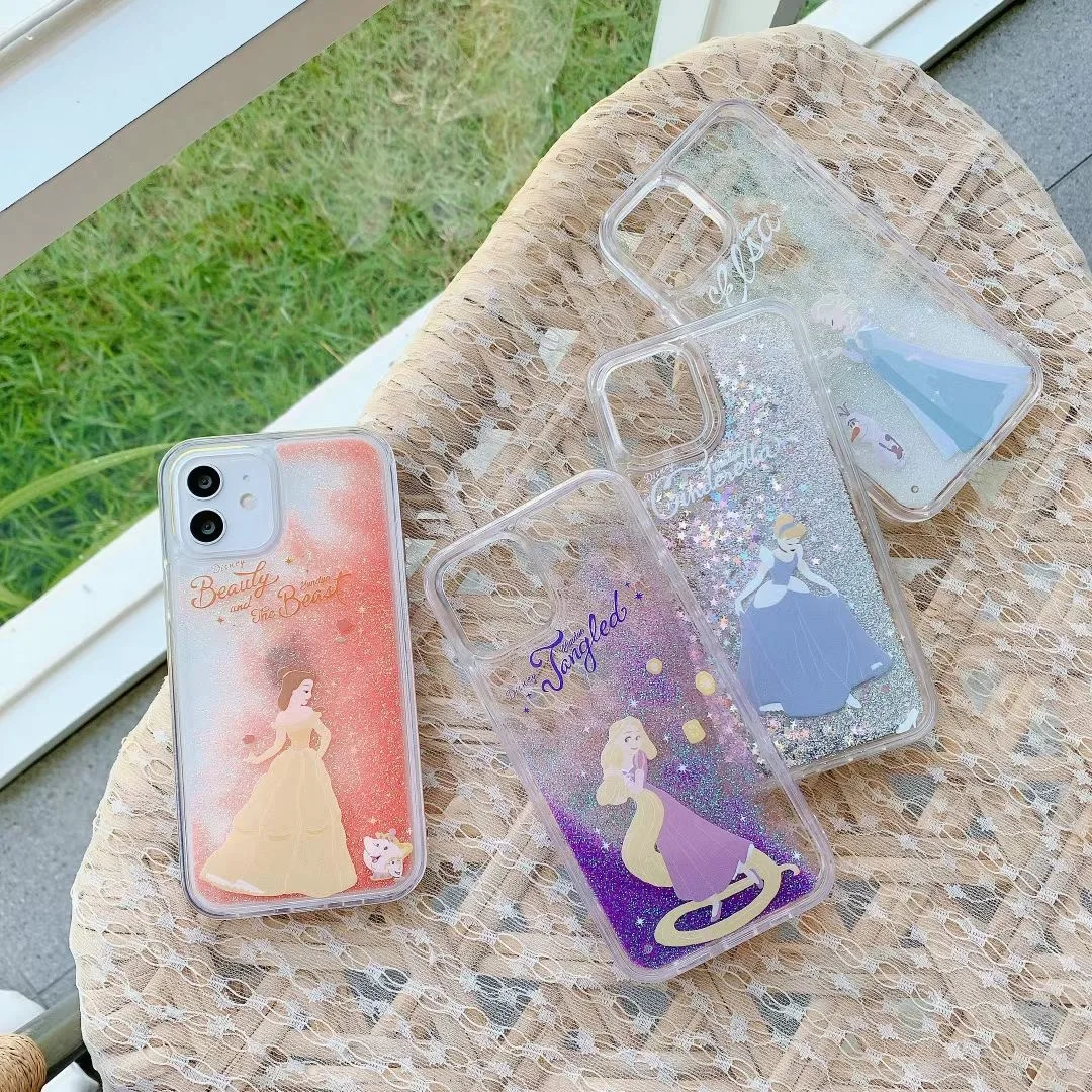 Luxury 3D Bling Glitter Cinderella Alice Snow Princess Long Hair Quicksand case for iphone 15 14 Pro Max 11 12 13 X shell