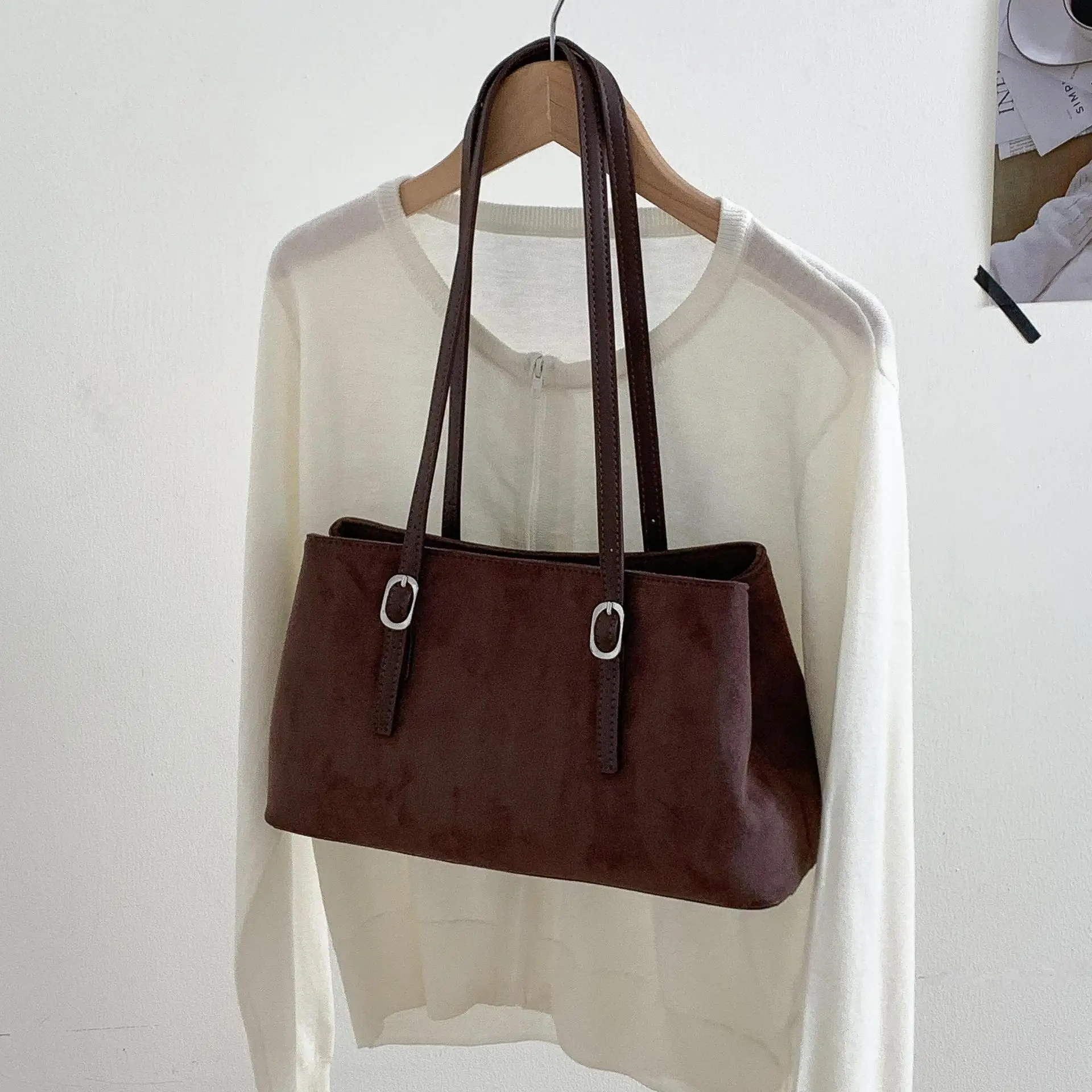 Retro Suede Shoulder Bags for Women Multiple Compartment Tote Handbag Autumn and Winter Bucket Bag NEW Designer Women's Bags