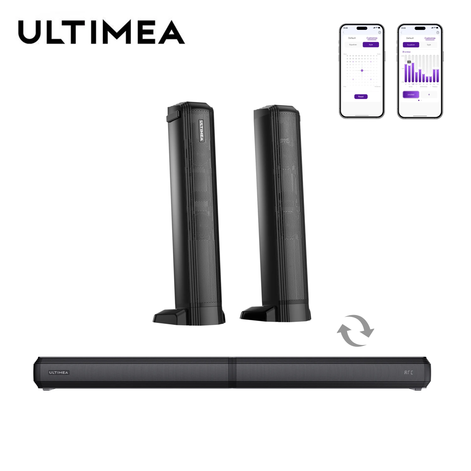 ULTIMEA 2.2ch Sound Bar for Smart TV,  2-in-1 Detachable Sound Bar for TV, App, Bluetooth 5.3 TV Soundbar, 2025 Upgraded