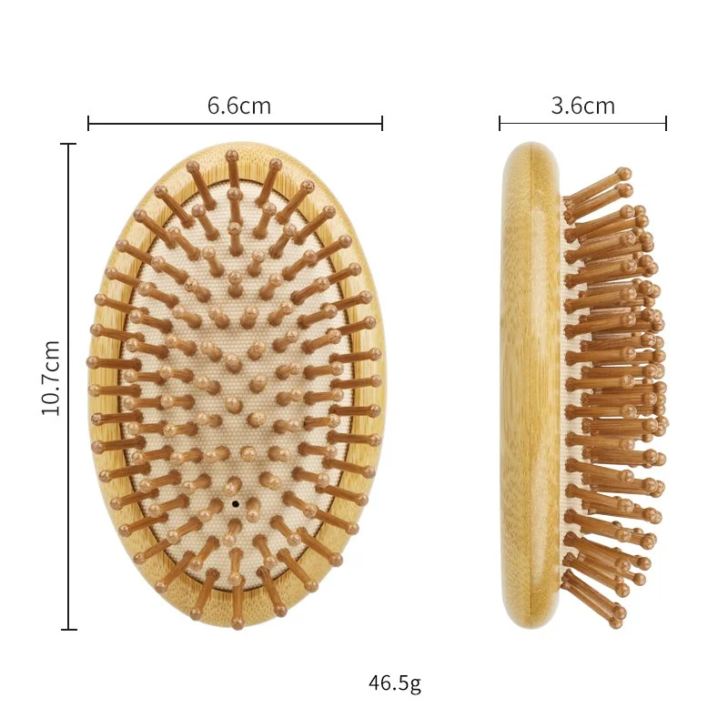 Portable Eco-Friendly Bamboo Hair Comb Wooden Round Hair Brush Scalp Massager Anti-Static Hairbrush for Women Men and Kids