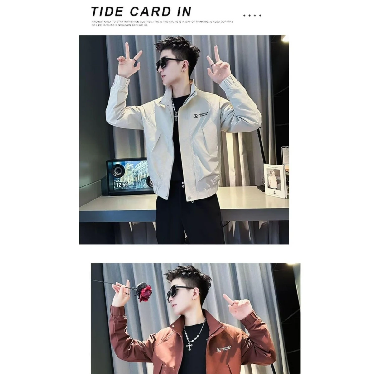 

Гонконг Sle, осенняя мужская куртка с воротником-стойкой, спецодежда, ветровка на молнии с буквенным принтом, верхнее пальто, подходит из полиэстера