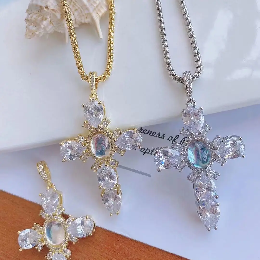 

5PCS, Christian CZ Jesus Cross Necklace For Women Men Chains Religion Zircon Stone Cross Pendants Choker Jewelry Prayer Gift