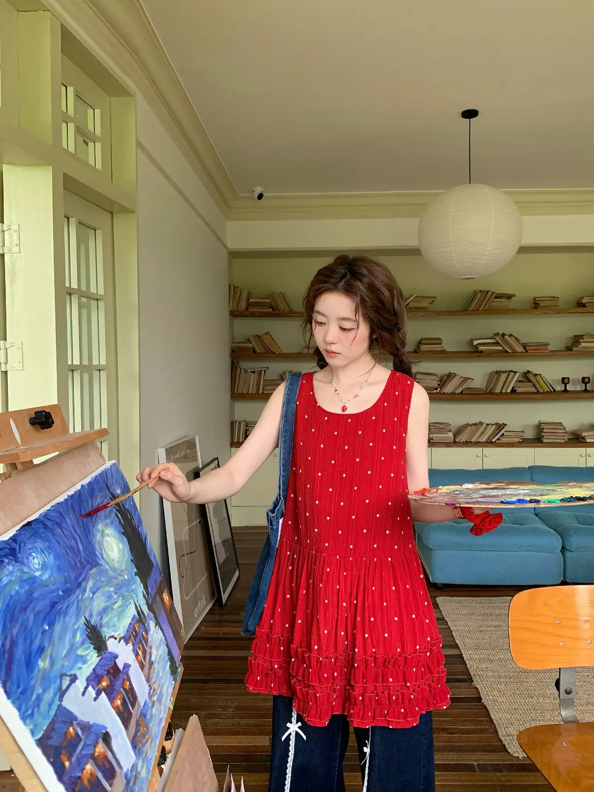 

Летний повседневный цветочный жилет-платье для женщин больших размеров, с красным цветком и принтом «Едящая сыра», средней длины, Svel Dr