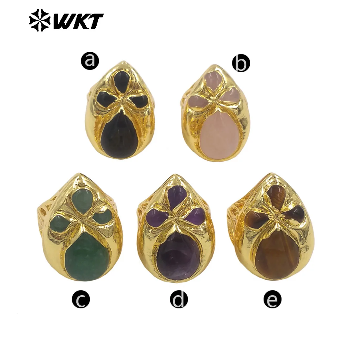 WT-R599 Gorgeous Gold Electroplated Multi Colors Natural Gemstone Waterdrop Shape Rings For Party Decorative Accessory